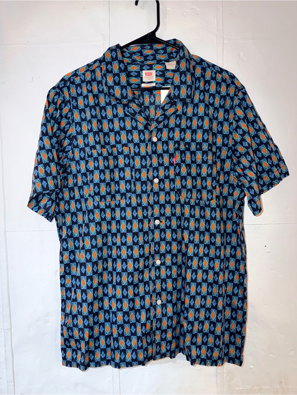 Levi's Navy Short-Sleeve Geometric Button-Down with Blue and Orange Accents